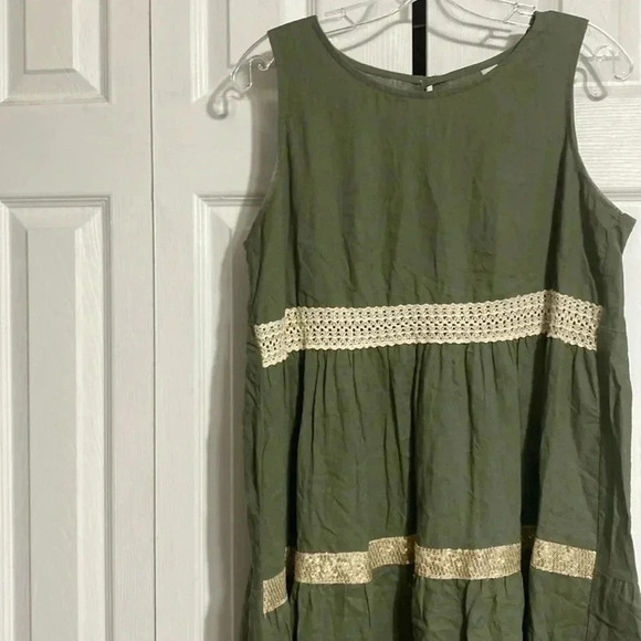 New Collection green & tan linen dress size MEDIUM - Picture 5 of 15
